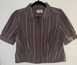 Boutique 27 Miles Malibu Brown Striped Linen Button Blouse thumbnail 1