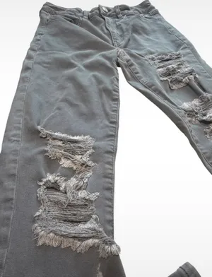 American Eagle Grey Distressed Skinny Jeans Super Stretch X Size 6 Regular thumbnail 1