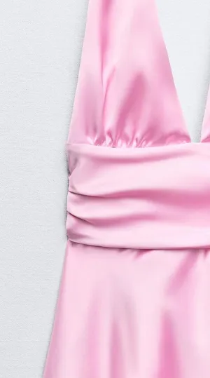 Zara dress mini halter pink satin bow wedding party coctail bridal shower evening thumbnail 16
