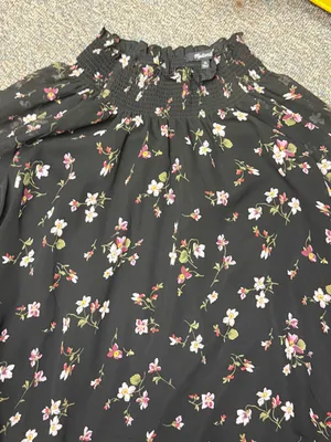 Madewell XL Black Floral Smocked Mock Neck Long Sleeve Blouse Romantic thumbnail 9