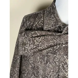 CHAPS Women 1X Snake Print Denim Jacket Brown Tan Reptile Stretch Jean Coat Plus thumbnail 6