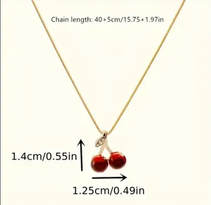 NEW red cherries gold necklace, cherry aesthetic cherry jewelry Stocking Stuffer thumbnail 4