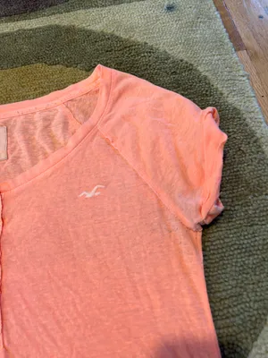 Hollister Y2K Style Orange Peach Short Sleeve Henley T Shirt Burnout Material S thumbnail 2