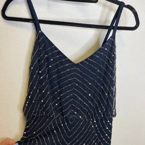 Adrianna Papell Navy Blue Sequin Art Deco Blouson Maxi Gown Dress 14 091866700 thumbnail 3