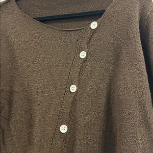 SHEIN asymmetrical diagonal button down brown sweater thumbnail 7