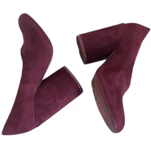 Tory Burch Lucia Pumps Women's 6.5 Burgundy Purple Fig Suede Sculpted Heel thumbnail 7
