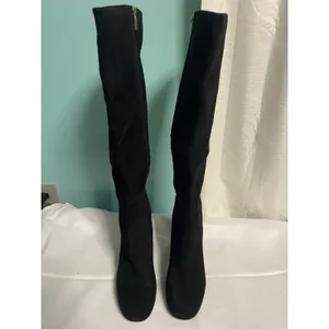 Knee High Boots Women 10M Shoes Black Suede Block Heel‎ Bin4 thumbnail 3