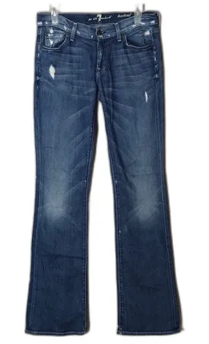 7 for all mankind distressed medium wash bootcut denim long denim jeans size 28‎ thumbnail 1