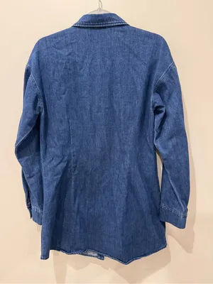 Mare Mare x Anthropologie Sz M Denim Snap Button Shirt Dress Cowgirl Western thumbnail 7