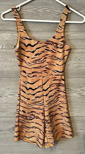 WeWoreWhat Womens Tiger‎ Print Scoop Neck Sleeveless Romper Brown Black thumbnail 1