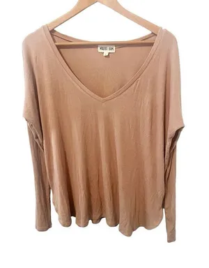Malibu Bum Tan Ribbed‎ V-Neck Long Sleeve Shirt thumbnail 1