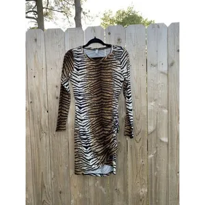 Grecerelle Tiger Print Bodycon Dress Size Small animal‎ long sleeve club summer thumbnail 4