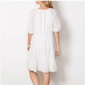 366. Roan + Ryan mini white raglan puff sleeves dress tiered with pockets XS thumbnail 2