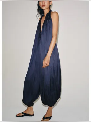Zara zw collection satin open back jumpsuit thumbnail 4