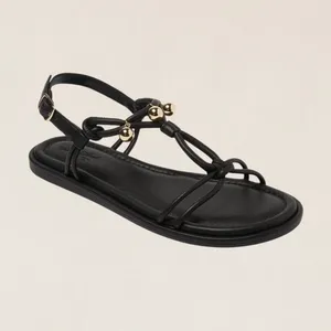 Universal Thread Black Strappy‎ Flat Sandals Gold Bead Detail Ankle Strap 7.5 thumbnail 2
