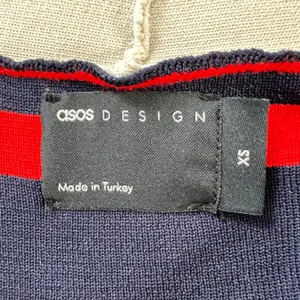 ASOS DESIGN Red Navy Blue Striped Cropped‎ Cardigan White Trim V-Neck Women XS thumbnail 3