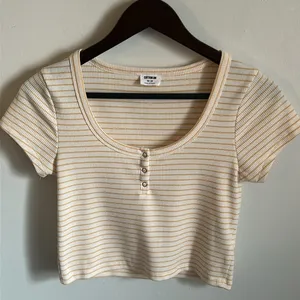 Cotton On Stripe Crop Scoop Neck Ribbed 1/4 Snap Front Tee thumbnail 3