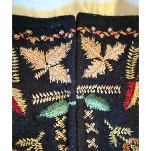 Vintage Chrysantheme Vest Womens Size M Wool Cotton Black Autumn Folk Art Zip Up thumbnail 5