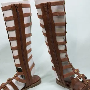 Wild‎ Pair Size-6.5M Romikaa Knee High Gladiator Sandals Brown Faux Leather thumbnail 8