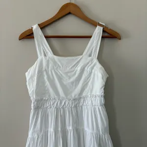 Pinch Tiered Midi Dress Cotton Poplin Sundress Pockets‎ Sleeveless White Size L thumbnail 4