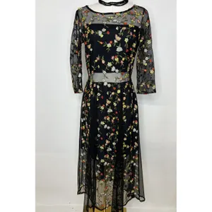 Lucy Paris Black Floral Embroidered Mesh Dress Sheer Overlay Romantic Size S thumbnail 2