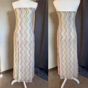 Zara Strapless Mesh Maxi‎ Dress Large Wavy Print Pastel Festival Boho NWT thumbnail 4