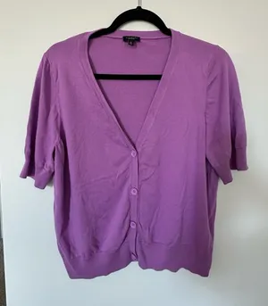 Talbots Purple Short Sleeve V-Neck Button Cardigan Sweater XL thumbnail 1