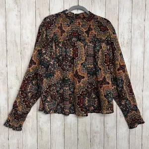 Wrangler Retro Smocked Western Print Lightweight Flowy Blouse Size XL thumbnail 2