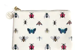 Luxe Deluxe Cream Pouch with Insect Butterfly Design Faux Leather Cosmetic Bag NWT thumbnail 1