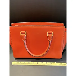 Michael Kors Selma Medium Saffiano Leather Satchel Bag Orange Gold Hardware thumbnail 5