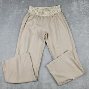 Kiss & Cry Linen Blend Pants Beige Crochet Elastic Waist Size L Large thumbnail 1