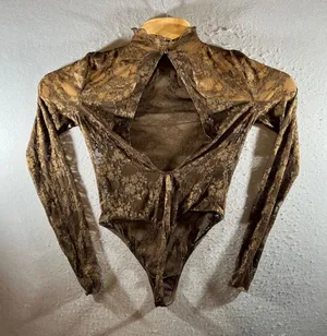 1324 | Out From Under Sheer Floral Lace Open Back Bodysuit‎ Bronze Womens M thumbnail 1