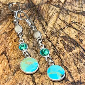 Stabilized Turquoise & Pearl Earrings 2 1/4” thumbnail 5