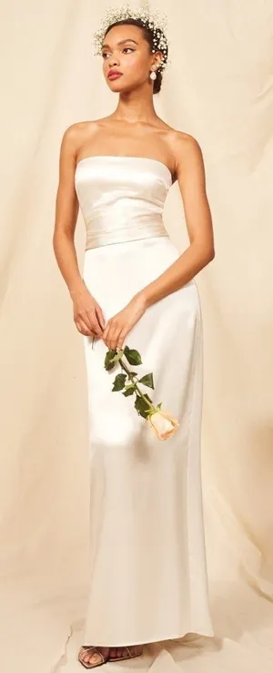 NEW Reformation Giotto Ivory Silk Gown Maxi Wedding Dress Strapless Size 6 thumbnail 1
