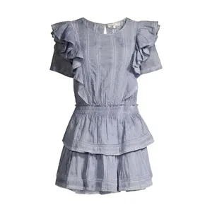 NWT LoveShackFancy Natasha Mini in Washed Denim Hand Dye Ruffle Cotton Dress M thumbnail 3