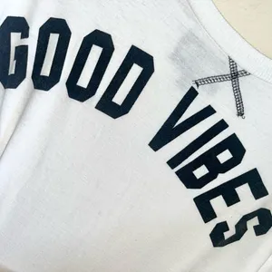 Rainbow Sandals - Love - Good Vibes Back Ripped Jean Arm Cropped Half Shirt - 1X thumbnail 4