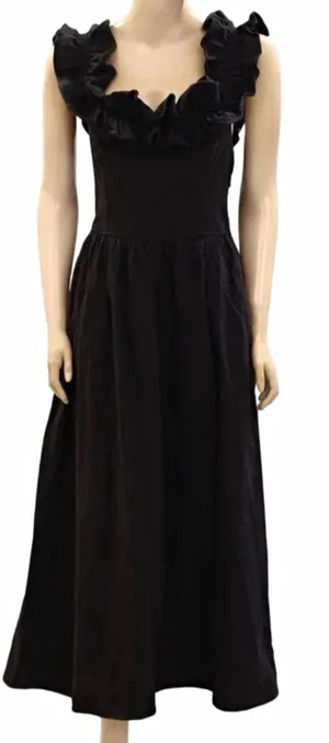 Free People $108 Ruffle It Up Black Midi Dress On or Off Shoulder Back Bow M thumbnail 1