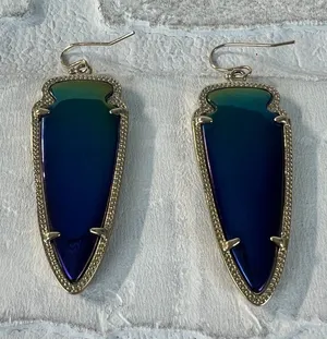 Kendra Scott Skylar Earrings Gold Arrowhead Blue Iridescent Reversible Black‎ thumbnail 1