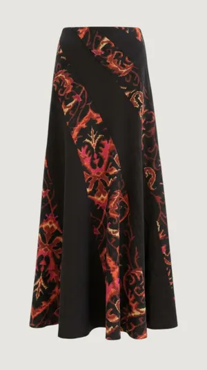 Vintage Boho Patchwork Ikat Maxi Skirt Black Orange Pink A-Line Long‎ Skirt thumbnail 1