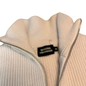 Monoprix Femme Ivory Rust Stripe Ribbed Half Zip Sweater XS French Knit Top Chic thumbnail 7