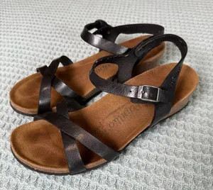 Papillio Birkenstock Womens Black Leather Sandals 9 Strappy Summer Wedge Shoes thumbnail 1
