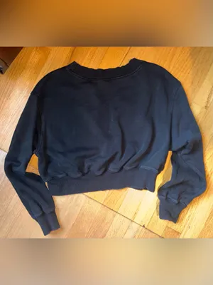 Nike Black V-Neck Cropped Sweatshirt with White Swoosh Tag thumbnail 2