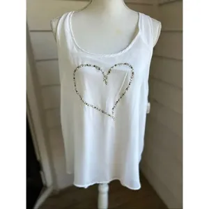 NWT NY&C Sleeveless Racerback Blouse Ivory XL Bling Heart Design Lightweight Su thumbnail 11