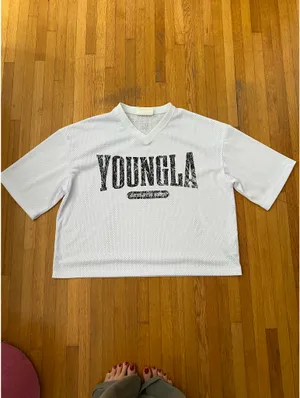 YoungLA varsity football cropped jersey White Size L thumbnail 4