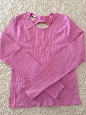 PINK Ribbed Long Sleeve Top in Bright Pink thumbnail 1