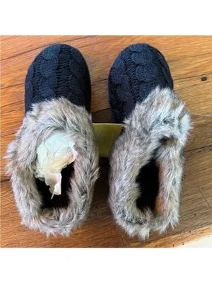 Ultra Ideas Black And Brown Fuzzy Slippers Size Large 9-10 NWT thumbnail 2