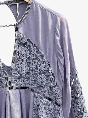 Free People Lilac Crochet Lace Tunic Dress Boho Small thumbnail 6