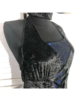 Vampire Lace velvet Mini Dress Blue Black whimsigoth punk goth witch Alt cosplay thumbnail 7