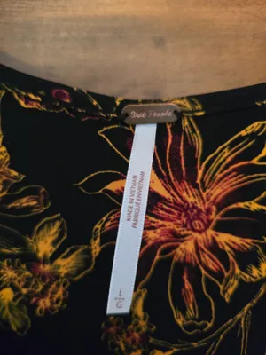 Free People Black Long-Sleeve Floral Top with Pink & Gold Blooms thumbnail 2