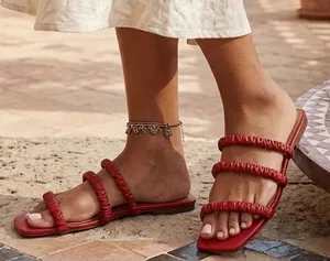 Who What Wear Red Ruched Slide Sandals Square Toe‎ Flat Strappy Slides Size 7 thumbnail 1